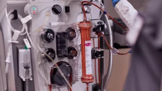 Healthcare professional interacts with the PrisMax system with a TPE filterset attached to it